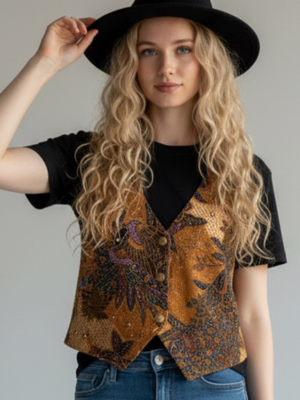 Embellished Brown Floral beaded Vest - Women's Casual Layering